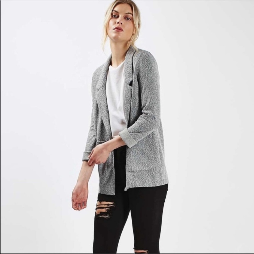 EUC Topshop Tweed Open Front Black & White Sweater Cardigan/Blazer, Size 6/Small